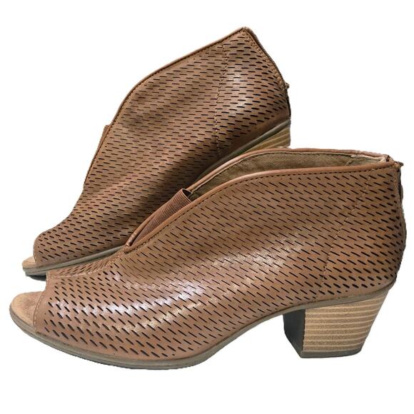 Earth Origins Nubuck Alpaca Chataigne Leather Peep-Toe Carlon Carmen Booties 8.5 - Picture 2 of 8